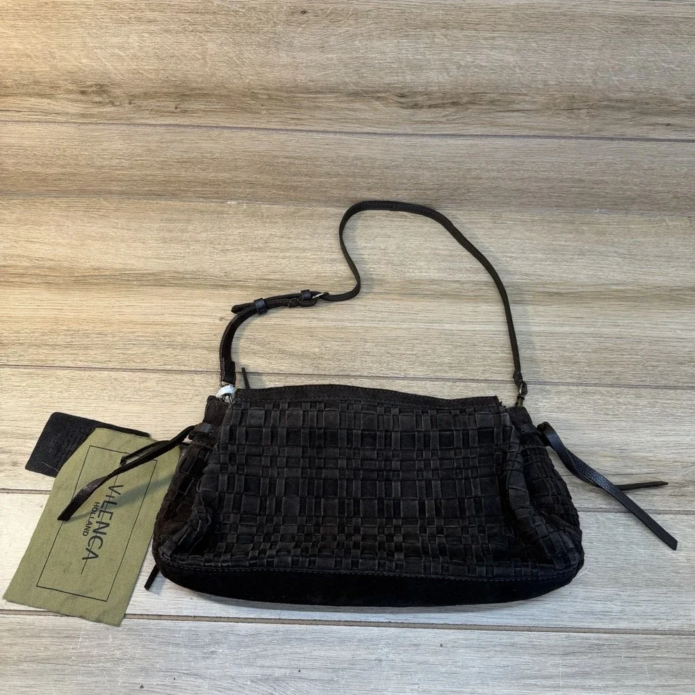 Vilenca Holland Suede Slouchy Hobo Shoulder Bag Chocolate Brown Woven Boho NWT